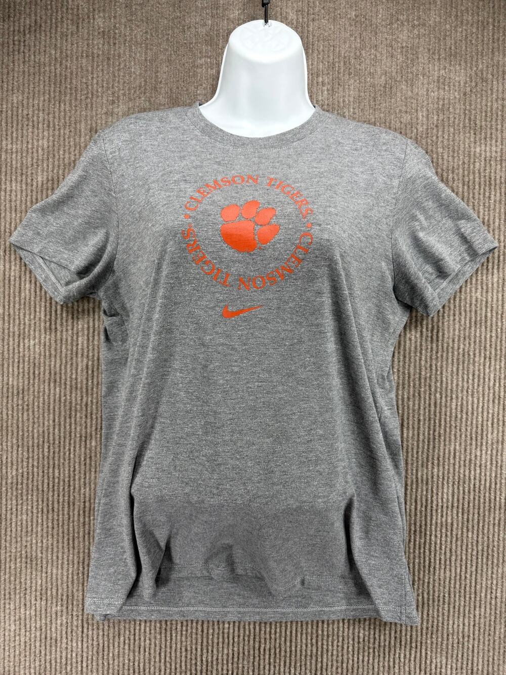 Nike Women L Clemson Tigers Heather Grey Short Sleeve Football Tri-Blend Tee EUC
